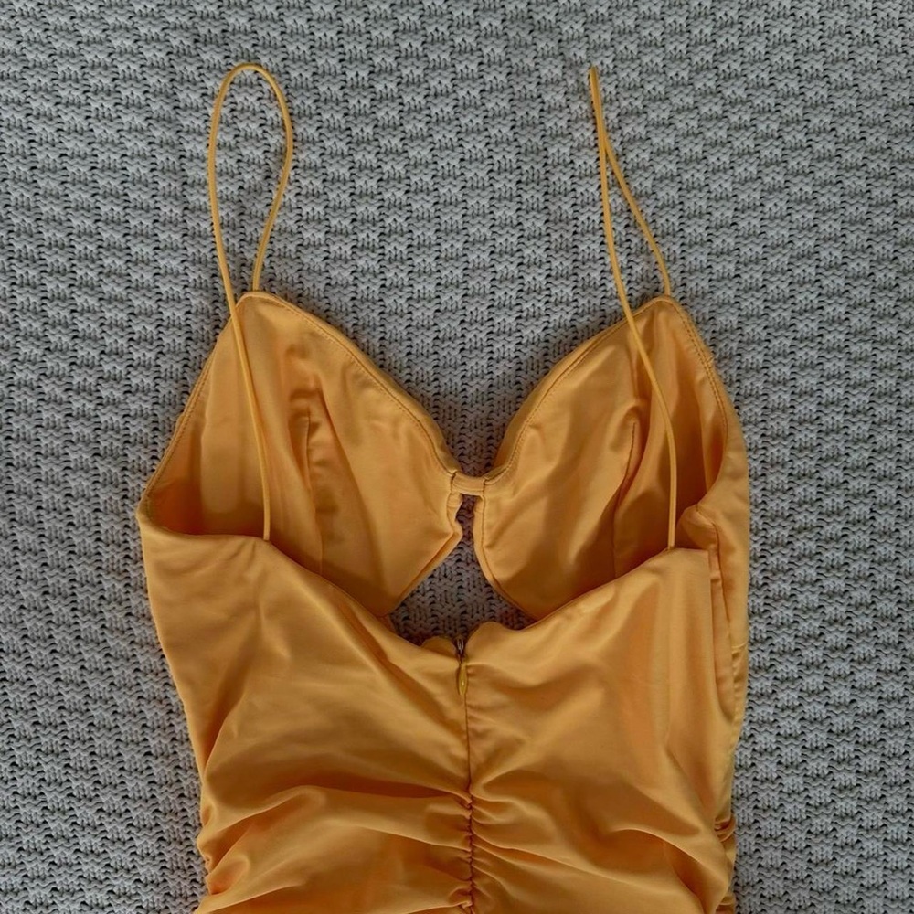 Tiger Mist Yellow Ruched Mini Dress - Picture 3 of 7